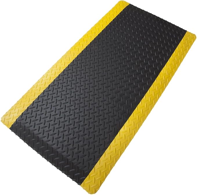 Rhino Mats, American Classic Diamond Anti-Fatigue Mats, Industrial Ergonomic Comfort Standing Mat for Work, Home, Garage, Office, Kitchen or Anywhere (Black/Yellow 1" Thick, 4 FT. x 19 FT.)