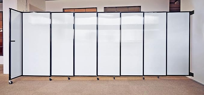Wall-Mounted Sliding StraightWall Room Divider | Adjustable Widths | Locking Wheels | Room Separator | Up to 7'2" Wide x 5' Tall Latte Fabric Panels