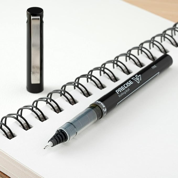 Precise V7 Stick Rolling Ball Pens, Fine Point (.7mm), Red Ink, 6-pk; Bundle with Plastic Reusable Pouch