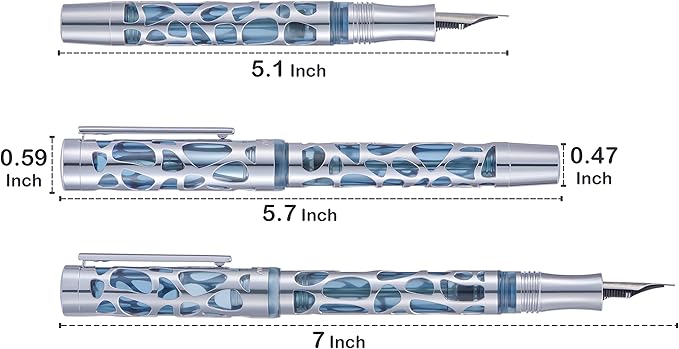 Asvine V169 Vacuum Filling Fountain Pen Medium Nib, Water Drop Skeleton Gold Trim Transparent Clear Acrylic Pen Case Set