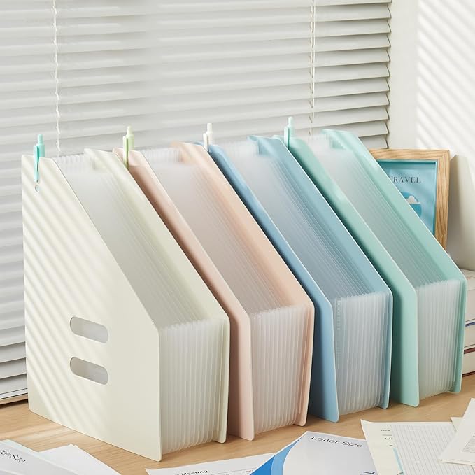 2-Piece Vertical Accordion Folder Manager, 13 Grid Expansion Pages, Vertically Opened Storage Bag for organizing Materials, School, Home, and Office letterhead, Green