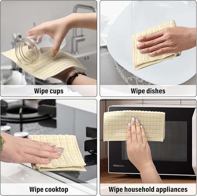 Dish Rags for Washing Dishes 8 Pack Multipurpose Wire Miracle Cleaning Coths Non-Scratch Wire Dishwashing Rag Lint Free Microfiber Cleaning Cloth for Kitchen Windows(Beige