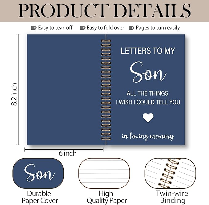 OINDADE Memorial Gifts for Loss of Son Grief Notebook Journal, Letters to My Son in Heaven Journal, Memorial Sympathy Notebooks Gifts for Loss of SonMother, In Loving Memory Sympathy Gifts, 6x8.2In