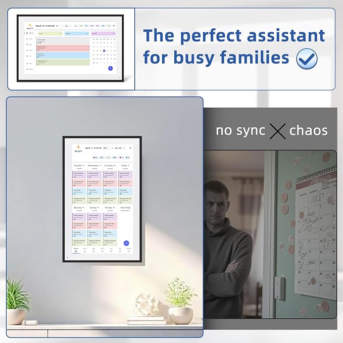 21.5 Inch Digital Calendar, Electronic Chore Chart, Smart Weekly and Monthly Planner 1920 * 1080P IPS Touchscreen Wall and Desk Calendar for Family Schedules, Black