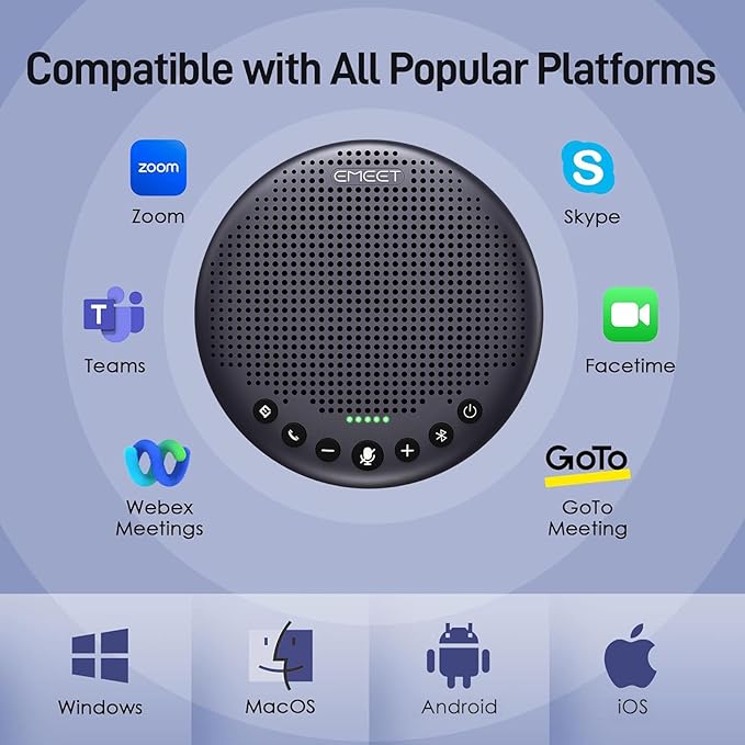 EMEET Conference Speaker and Microphone w/8 Mics, 360° Voice Pickup, Noise Reduction, Bluetooth/USB/Dongle Speakerphone for 10 People w/Daisy Chain for 18, Compatible w/Leading Platforms, 2024 Version