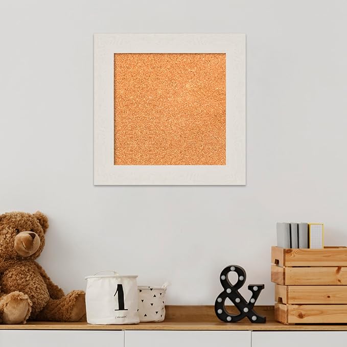 Amanti Art Natural Cork Board for Wall, 15x15 Vision Board with White Frame, X-Small Corkboard Office Decor for Home Organization, Country Rustic Corkboard Pinboard to Display Items for Home