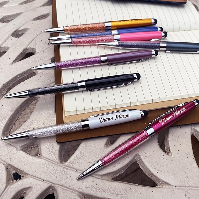 Custom Pens Bulk,Personalized Pens with Free Engraving,Customized Stylus Ballpoint Pens with Your Name,Text,Message for Business,Graduation,Anniversaries-Colorful Pens 12/Pack