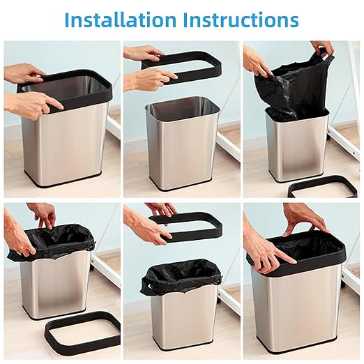 2 Pack Stainless Steel Trash Can 3 Gallon, Open Top Trash Can, 8" x 11" x 13", Rectangle Rubbish Bin, Slim and Narrow, No Lid Small Wastebasketfor Kitchen, Bathroom, Living Room, Office
