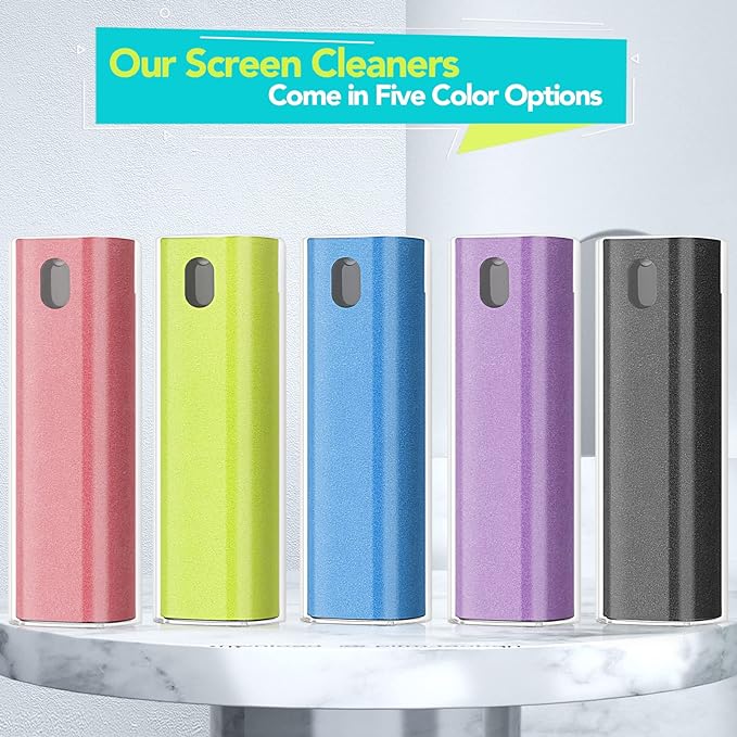 2 Pcs Fingerprint Proof Screen Cleaner, 3 in 1Touchscreen Mist Cleaner Spray Wipe Cleaner Screen Cleaner Soft Fiber Flannel,Safe for All Phones Glasses Tablet Laptop TV Watch Screens (Black)