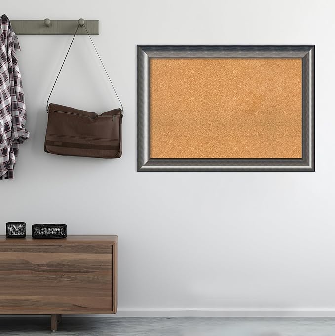 Amanti Art Natural Cork Board for Wall, 30x42 Vision Board with Silver Wood Frame, Large Corkboard Office Decor for Home Organization, Casual Corkboard Pinboard to Display Items for Home Organization