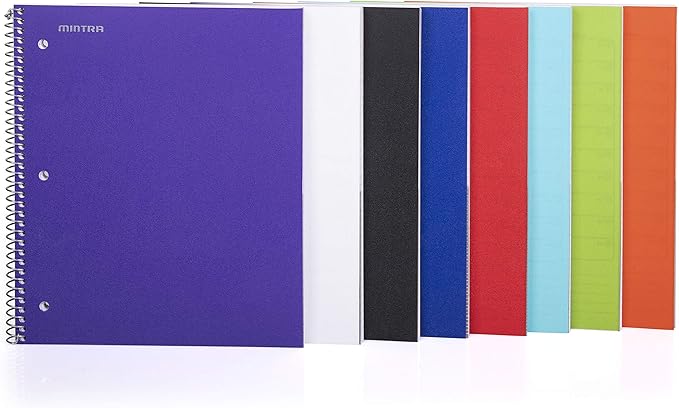Mintra Office Durable Spiral Notebooks, 1 Subject, (Purple, Wide Ruled 3 Pack), 100 Sheets, Poly Pocket, Moisture Resistant Cover, Strong Chipboard back, For School, Office, Business,