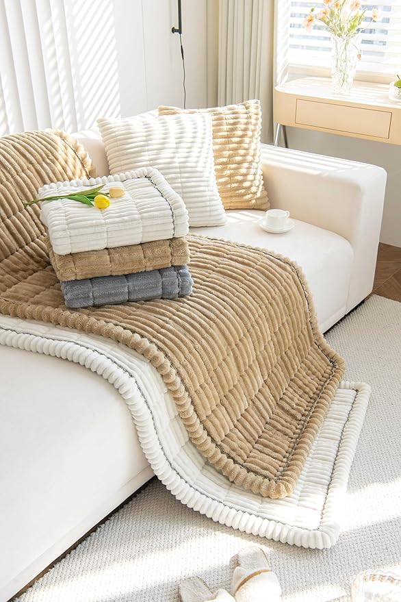 OTOB Couch Covers for Dogs Washable, Non Slip Plush Sofa Cover Kids Pet Friendly Furniture Protector, All Seasons Soft Cozy Fuzzy Sofa Slipcovers Dog Bed Mats (Cream, 31.5" x 63.0'')