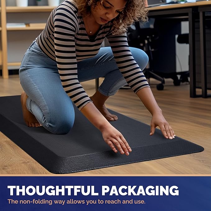 FEATOL Extra Thick Anti Fatigue Mat Floor Mat (20" x 48", Black), Standing Office Desk Mat Memory Foam Cushioned Anti Fatigue Ergonomic Kitchen Mats Comfort Standing Pad NOT PVC 9/10 Inch Thick