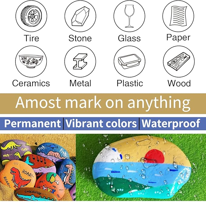 Red Paint Pens Permanent Paint Markers - 24 Pack Oil Based Marking Pens, Medium Point, Quick Drying and Waterproof for Rock Painting Car Tyre Metal, Plastic, Canvas, Wood, Glass