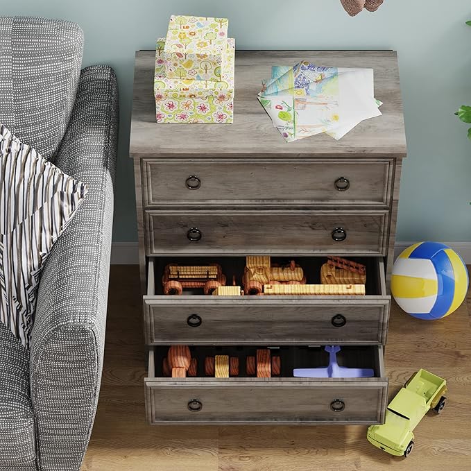 LGHM Modern 4 Drawer Dresser, Dressers for Bedroom, Tall Chest of Drawers Closet Organizers and Storage for Clothes - Easy Pull Handle, Textured Borders Drawers for Living Room, Hallway, Gray