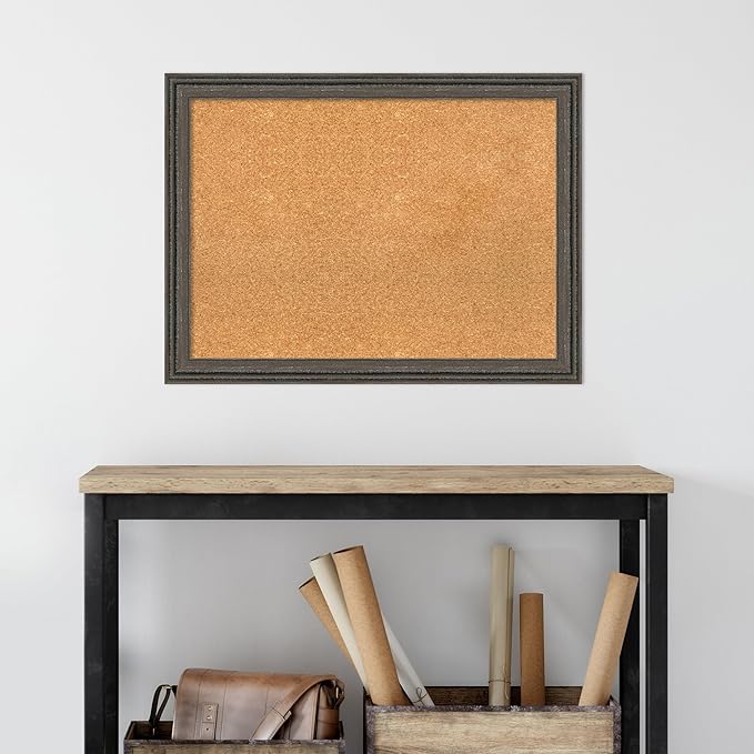 Amanti Art Natural Cork Board for Wall, 23x31 Vision Board with Brown Wood Frame, Medium Corkboard Office Decor for Home Organization, Rustic Farmhouse Corkboard Pinboard to display items for home