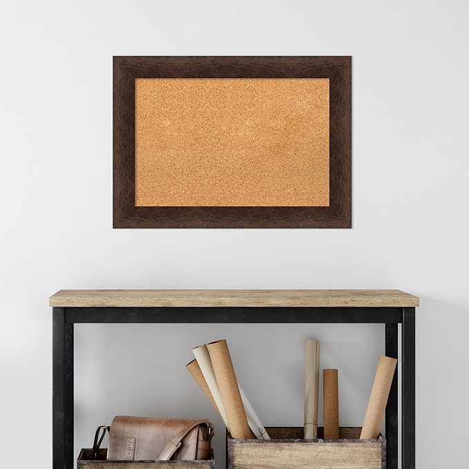 Amanti Art Natural Cork Board for Wall, 21x29 Vision Board with Brown Wood Frame, Medium Corkboard Office Decor for Home Organization, Casual Corkboard Pinboard to Display Items for Home Organization