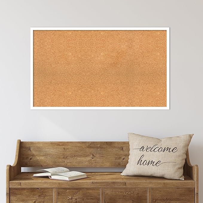 Amanti Art Natural Cork Board for Wall, 23x39 Vision Board with White Frame, Large Corkboard Office Decor for Home Organization, Modern Corkboard Pinboard to Display Items for Home Organization in