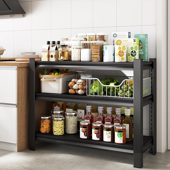 40" W Garage Shelving Heavy Duty,1500LBS Loads Adjustable Garage Storage Shelves,3-Tier Metal Storage Racks and Shelving Units, Utility Rack Shelves,40”W x 18”D x 36”H,Black