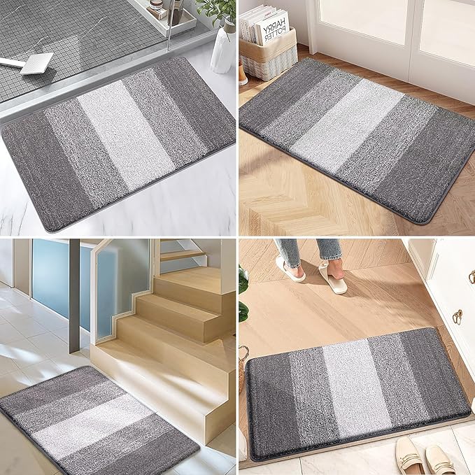 Kitinjoy Indoor Outdoor Door Mat, 40x32 Non-Slip Absorbent Dirt Trapper, Low-Profile Washable Inside Entrance Front Floor Mat, Sturdy Soft Entry Doormats for Entryway, Light Grey