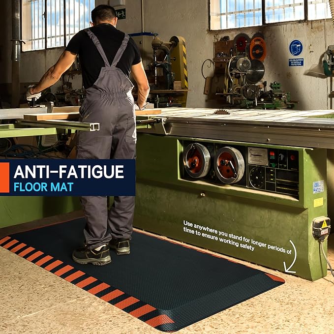 FEATOL Anti Fatigue Mats Industrial, Ergonomic Standing Floor Mat for Work for Stand, Black with Orange Border Safety 24" x 70"-Support for Leg & Back Pain
