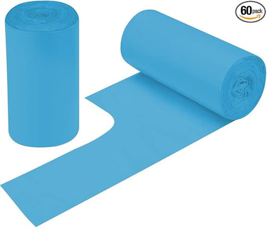 2-4 Gallon Portable Trash Bags,60 Counts Thicken portable Small Garbage Bags for Office, Kitchen,Bedroom Trash Can,Strong Trash Bags（Blue）