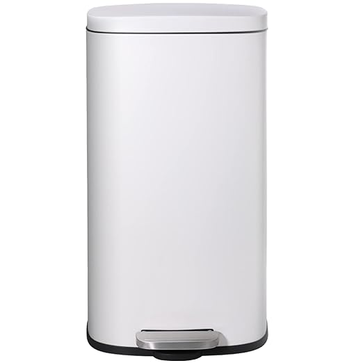 AthLike Trash Can, Stainless Steel Kitchen Garbage Can, Step Waste Bin with Hinged Lid and Removable Inner Bucket, Soft-Close, Dustbin for Bathroom Bedroom Living Room Home (White, 8 Gal)