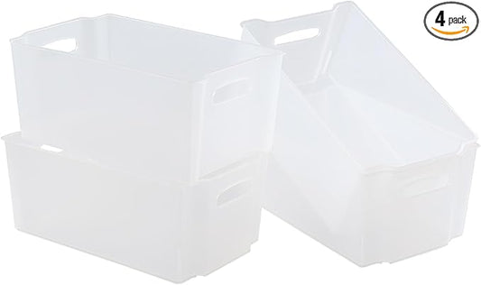 4-Pack Open Storage Organizing Bins, Matte Transparent Plastic Organizer Bins