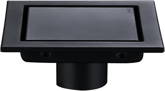 RANDOM Black Shower Drain Square with Removable Tile Insert 6 Inch Drain Cover and Hair Strainer,SUS 304 Stainless Steel Matte Black Shower Floor Drain