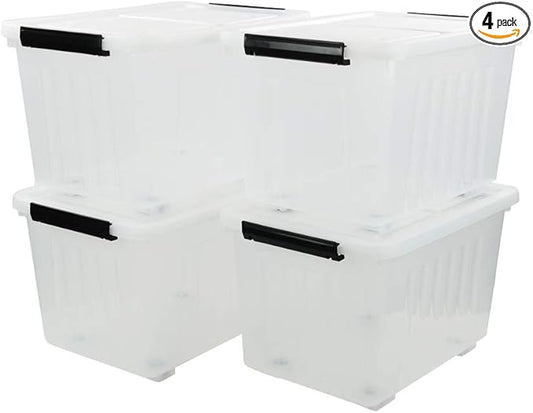 4-Pack Clear Plastic Storage Bins with Lid, 42 L Large Plastic Storage Box