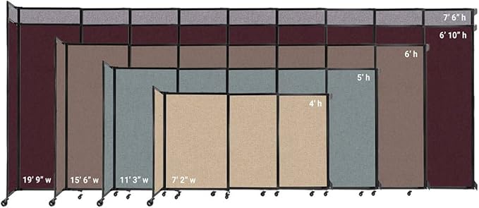 Wall-Mounted Sliding StraightWall Room Divider | Adjustable Widths | Locking Wheels | Room Separator | Up to 19'9" Wide x 6' Tall Mocha Fabric Panels