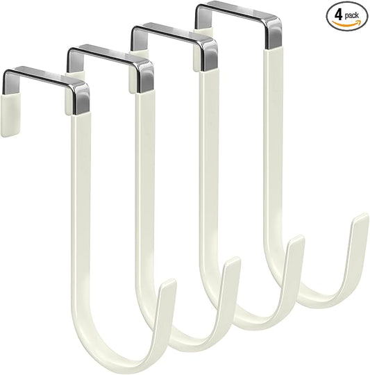 FYY Over The Door Hooks, 4 Pack Door Hangers Hooks with Rubber Prevent Scratches Heavy Duty Organizer Hooks for Living Room, Bathroom, Bedroom, Kitchen Hanging Clothes Towels Hats Coats Bags Beige