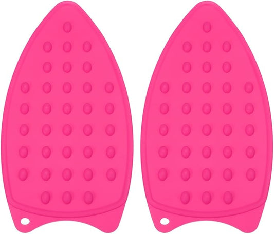 PATIKIL Silicone Iron Rest Pad, 2 Pcs Multipurpose Hot Heat Resistant Iron Rest Plate Protective Pad for Ironing Board Hot Resistant Steamer Steam Compact Mat, Rose Red