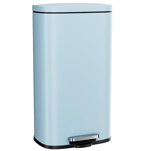 Arlopu 8/13.2 Gallon Step Trash Can, Stainless Steel Garbage Bin, Soft-Close Rubbish Bin with Removable Plastic Inner Bucket, Fingerprint-Proof, Lid Dustbin, Suit for Kitchen (Tide Pool Blue, 30L)