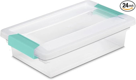 Sterilite 24-Pack Clip Box, Stackable Clear Plastic Bins with Latching Lids, Small - Writing, Arts or Crafts Supplies Storage Containers for Home, Office, Classroom and Workshop Organization