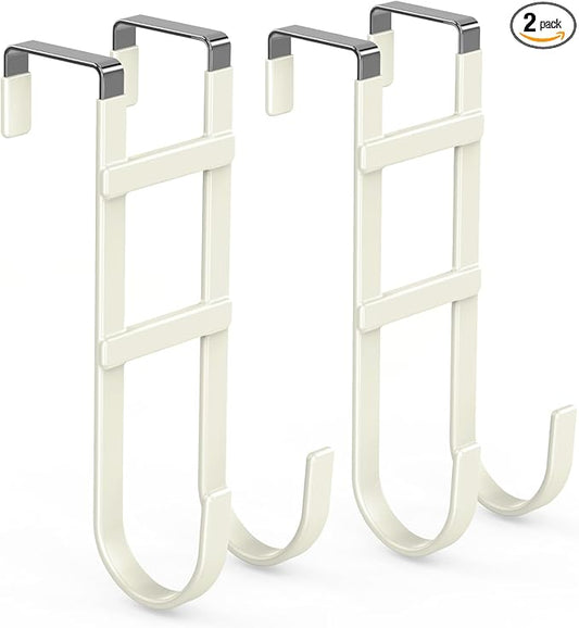 FYY Over The Door Hooks - 2 Pack Heavy Duty Dual-Hook Organizer Hanger with Non-Slip Rubber for Towels, Clothes, Hats & Bags Use in Bathroom, Bedroom, Kitchen - Fits Interior Doors Up to 1.6" Beige