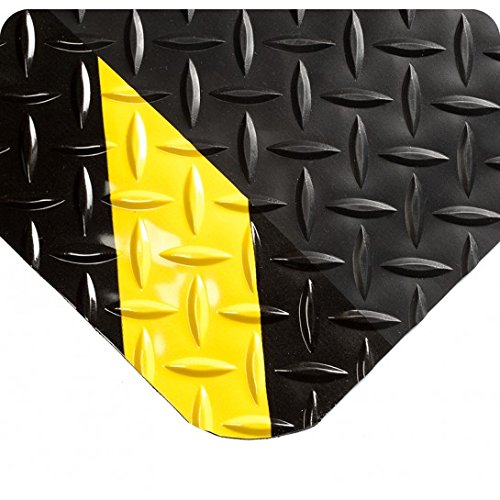 Wearwell 414.1516x4x39CHV Diamond-Plate SpongeCote UltraSoft Mat, 39' Length x 4' Width x 15/16" Thick, Black with Chevron