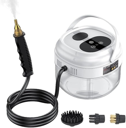Irishom Pressurized Handheld Steam Cleaner with 3 Brushes and Extended Rod, Deep Cleaning Steamer with 6 Gear Adjustable Digital Touch Screen 1500ml Water Tank