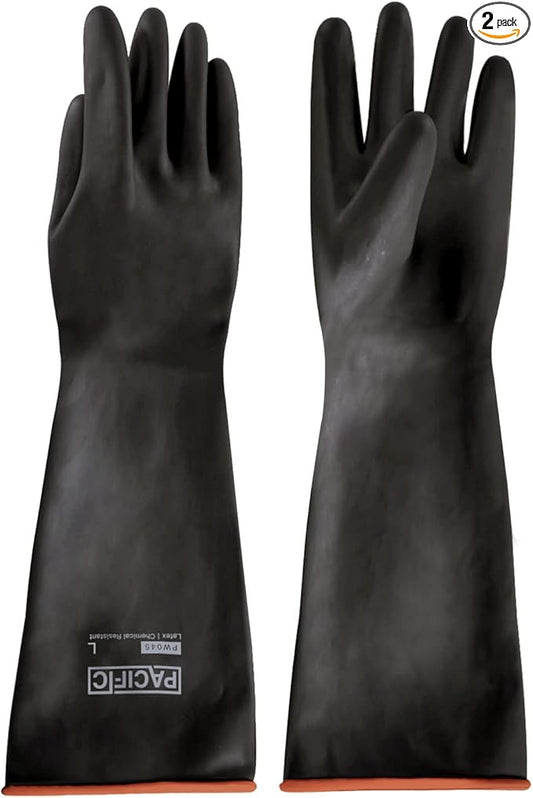 PACIFIC PPE Heavy Duty Latex Chemical Gloves, Strong Acid Resistance Rubber Gloves, Against Alkali and Oil, 18"