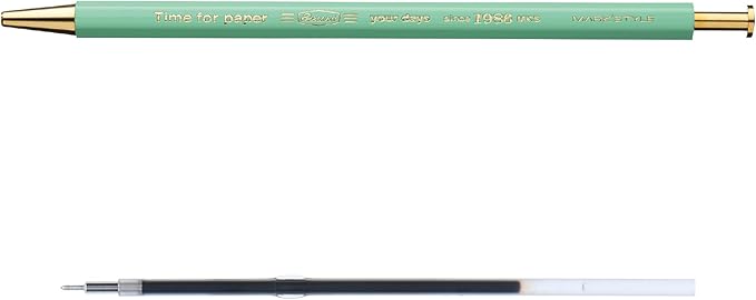 MARK'STYLE Time For Paper – Retro styling Ballpoint Pen, 0.5mm Black Gel Ink, For Office, School, and Journaling | Made in Japan, Refill Included (Mint)