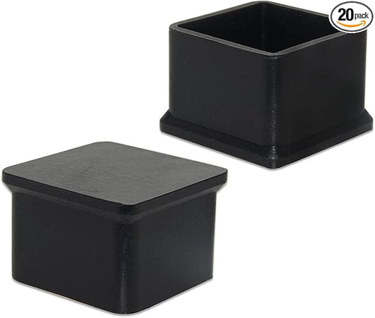 Flyshop Durable Non-Marking Silicone Chair Leg Caps Tips Floor Protectors Square Furniture Table Leg Covers, 20pcs, Black, 40 mm x 40 mm, 1-9/16" x 1-9/16"
