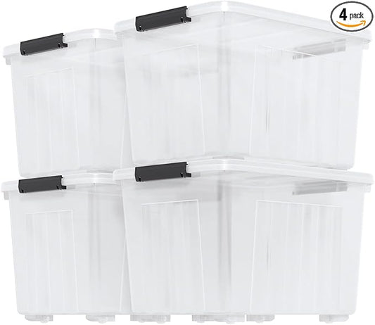 Zopnny 70 Qt Large Plastic Storage Box with Wheel, Clear Storage Latch Box with Lid, 4 Pack