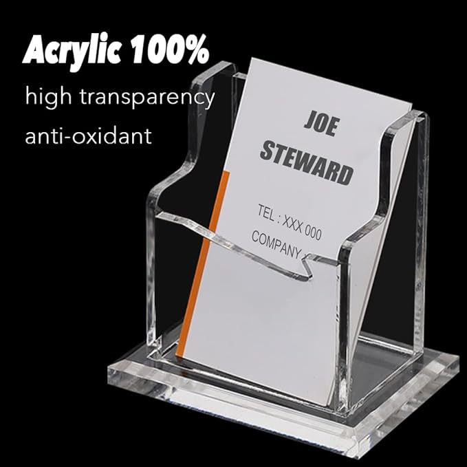 PARTSPOWER 4 Packs Acrylic Business Card Holders for Desk, Vertical Clear Business Name Card Display Stand, Desk Accessory Business Name Card Organizer (Vertical, 1-Slot)