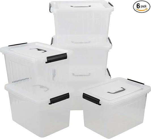 Zopnny 12 Quart Storage Latch Bins with Handles, Plastic Clear Storage Box with Lid, 6 Pack
