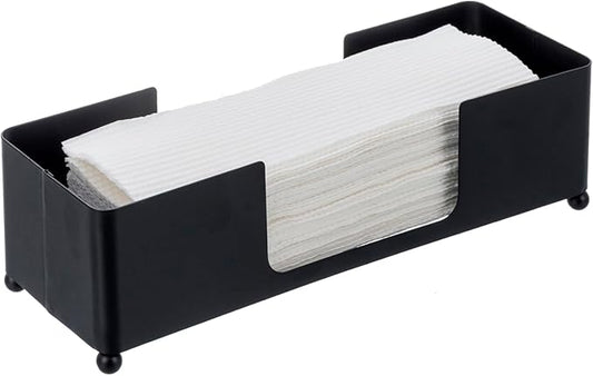MyGift Modern Matte Black Metal Tabletop Commercial Folded Paper Towel Holder, Countertop Disposable Napkin Dispenser Tray for Guest Bathroom