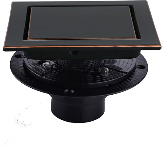 RANDOM Oil Rubbed Bronze Shower Drain Square 6 inch with Adjustable PVC Base Flange,SUS304 Stainless Steel Shower Floor Drain Kit with Tile Insert Shower Drain Cover and Hair Strainer