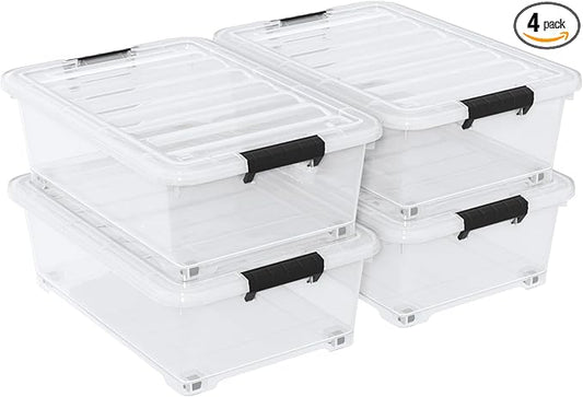 20 Quart Under Bed Shoe Storage Container Bin with Wheels for Underbed, Home or Office Organization, Set of 4