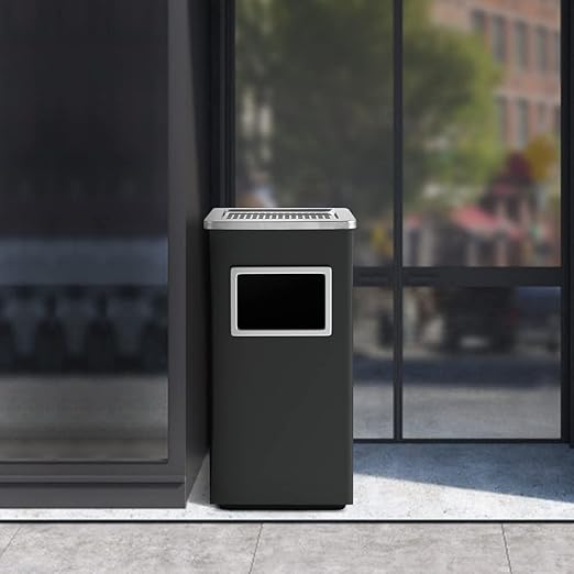 BEAMNOVA Trash Can Indoor Outdoor Black Stainless Steel Commercial Garbage Can Industrial Garbage Enclosure Inside Cabinet with Lid Waste Container, Black, 31 * 25 * 61 cm / 12.2 * 9.8 * 24 in
