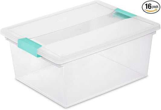 Sterilite 16-Pack Clip Box, Stackable Clear Plastic Bins with Latching Lids, Deep - Writing, Arts or Crafts Supplies Storage Containers for Home, Office, Classroom and Workshop Organization