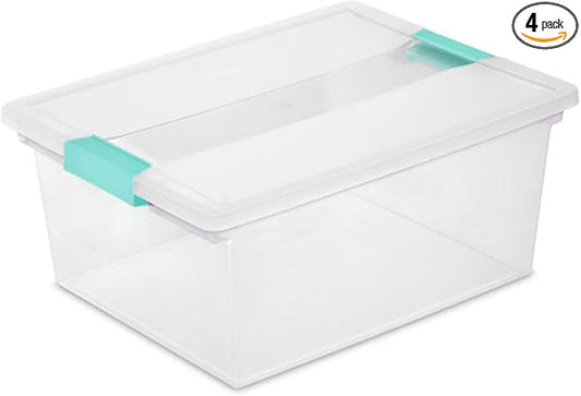 Sterilite 4-Pack Clip Box, Stackable Clear Plastic Bins with Latching Lids, Deep - Writing, Arts or Crafts Supplies Storage Containers for Home, Office, Classroom and Workshop Organization